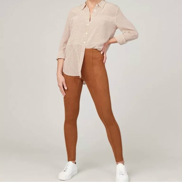 Spanx Faux Suede Leggings Women’s Plus Size 1X High Rise Rich Camel Color Shape - Picture 1 of 11